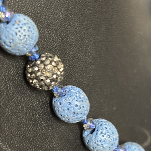 Navajo Blue Lava Rock Knotted Glass Shimmer Beads Beaded Necklace - Picture 6 of 9